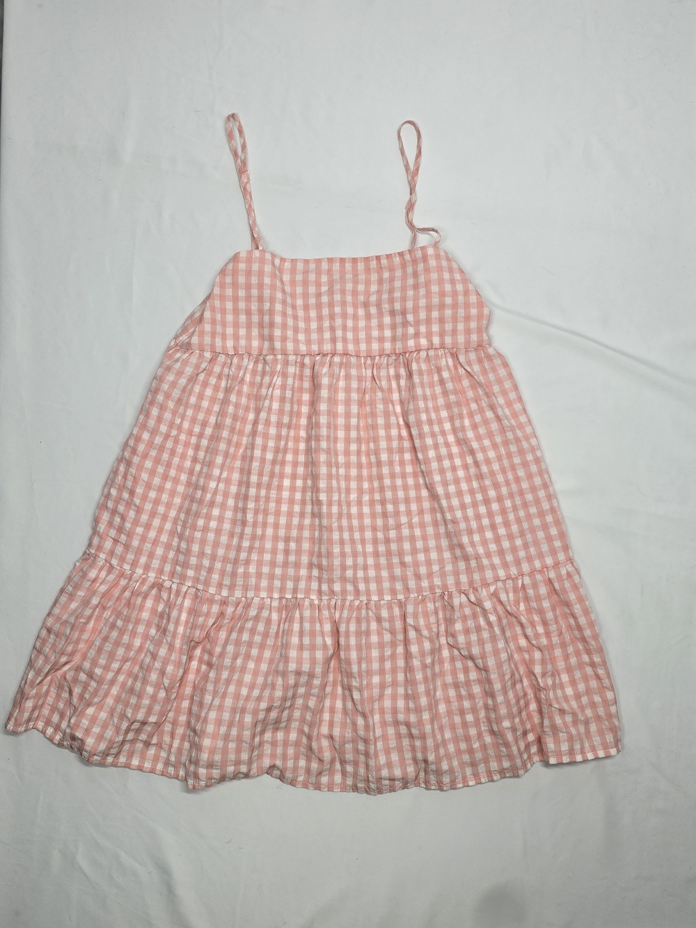 Pink White Gingham Tiered Cami Mini Dress Babydoll Picnic Sundress